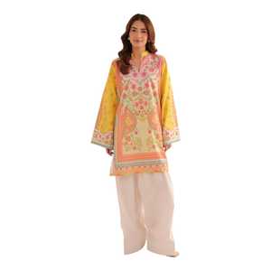 Vêtements indiens et pakistanais haut de gamme imprimés pour femmes, ensemble 2 pièces en tissu léger pour l'été, vêtements cousus en tissu lawn - Product Image 1