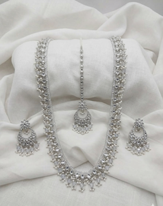 Lucentarts Jewellery Women's Antique Gold Plated Zircon <b>Beaded</b> Long Necklace Earring <b>Set</b> MaangTikka Traditional Wedding Gift - Product Image 5