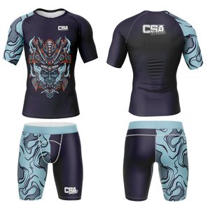 Conjunto de Compresión de Manga Larga con Impresión por Sublimación sin Costuras, Ropa Deportiva Transpirable de Primera Calidad, Rashguard y Leggings para MMA - Product Image 1