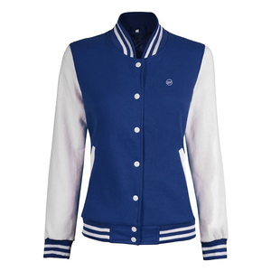 Veste universitaire bleue avec manches et rayures blanches, col montant, simple boutonnage, style preppy, pour l'automne - Product Image 4