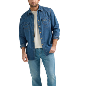 Camisas de mezclilla de manga larga tejidas de alta calidad para hombre al por mayor, camisas de vestir de mezclilla de última generación de alta calidad para hombre - Product Image 3