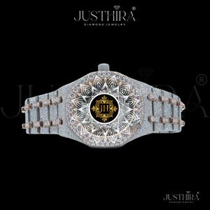 JUSTHIRA Men's Diamond Encrusted Stainless Steel Analog Quartz Moissanite Watch <b>Case</b> Luxury Hip Hop Style Gift For Him - Product Image 2