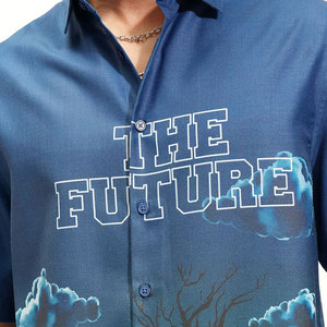 Chemise d'été à manches courtes pour homme, imprimée, col rabattu, décontractée, respirante, bleu marine, imprimé photo, tissu popeline - Product Image 6