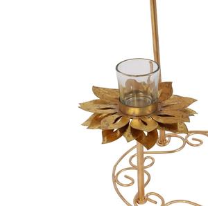 Brass <b>Candle</b> Stand Set With <b>Flower</b> Design Three Tier Metal Holder For Home Decoration - Product Image 3