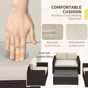 Set Divano in Rattan Khaki a 4 Pezzi con Poltrone, Tavolino da Caffè con Piano in Vetro, Struttura in Alluminio, Mobili da Giardino in Vimini per Esterni - Product Image 6