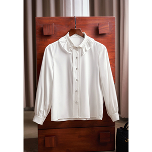 Women's Elegant Lace Trim Peter Pan Collar Long Sleeve Cotton Polyester Shirt Summer Casual Office Soft Comfortable IVY - Product Image 5
