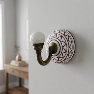 Antique Wall Mounted Hook with <b>Ceramic</b> <b>Knob</b> Handmade Metal Coat Hanger Single Hook Decorative Home Accessory - Product Image 2