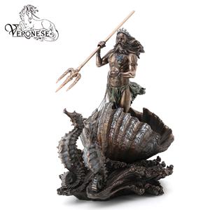 DISEÑO VERONESE - POSEIDÓN CON HIPPOCAMPUS - ARTESANÍA DE RESINA DE DECORACIÓN PARA EL HOGAR PINTADA A MANO DE LUJO - Product Image 1