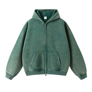 เสื้อสเวตเตอร์มีฮู้ดแบบมีซิปสำหรับผู้ชาย สีพื้น ผ้าฝ้าย ลำลอง ทรงหลวม ใส่ได้ในฤดูใบไม้ร่วง แขนยาว มีกระเป๋าข้าง - Product Image 5