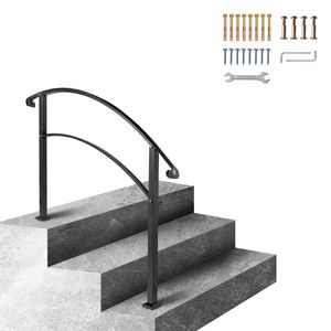 Rampe d'escalier extérieure en fer forgé noir pour 1 à 3 marches, rampe flexible pour porche, dispositifs d'aide à la mobilité extérieure - Product Image 5