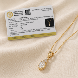 เครื่องประดับอัญมณีแท้รับรองโดย IGI ทองคำแท้ 14 กะรัต จี้เพชรเพาะเลี้ยงในห้องปฏิบัติการ สร้อยคอคลาสสิก คอลเลคชั่นล่าสุดสำหรับผู้หญิง - Product Image 6