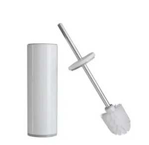 Support mural pour brosse de toilette en acier inoxydable blanc mat, ensemble gain de place, outil de nettoyage moderne pour salle de bain et hôtel - Product Image 1