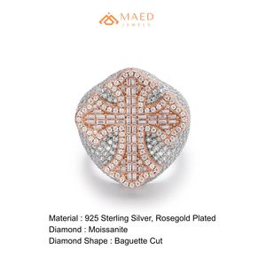 Anillo de Moissanita con Cruz en Oro Rosa, Corte Baguette, Estilo Hip Hop, Joyería de Lujo para Hombre, Regalo - Product Image 6