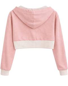 Sudadera con capucha corta personalizada para mujer, color rosa rubor y algodón polar, con bloques de color, estilo casual y urbano. - Product Image 2