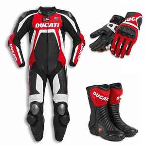 Combinaison de moto en cuir pour homme Ducati, couleur rouge, noir et blanc, fermeture éclair intégrale, respirante, veste en cuir intégral - Product Image 2