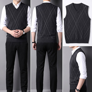 Gilet sans manches tricoté pour homme, motif Argyle, avec logo personnalisé, OEM, en nylon et acrylique, pour l'hiver - Product Image 6