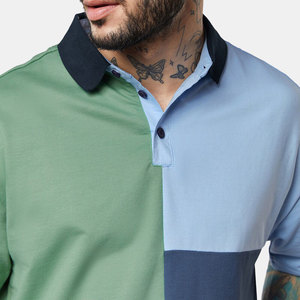 Polo de Algodón con Bloques de Color para Hombre, Manga Corta, Estilo Casual Oversize, Ropa de Moda para Adultos - Product Image 6