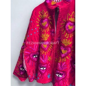 Chaqueta de Terciopelo Bordada para Mujer, Diseño Floral, Cuello Mao, Manga Larga, para Otoño, Bordado a Mano - Product Image 4