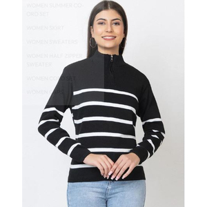 Pull chaud uni pour femme, pull tendance à demi-zip pour femme, vêtements de mode au prix de gros auprès du fournisseur - Product Image 1