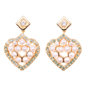 Navaratna Big Stud Earrings-Classic Trendy Geometric Heart Design Zinc Alloy with Imitation Pearl and Diamond Accents for Party - Product Image 2