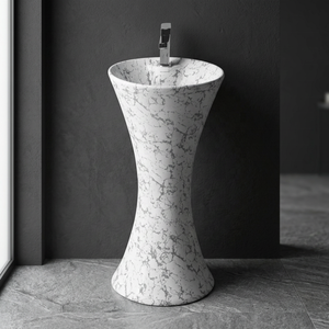 Vistaar Black Marble Printed Granite Design Ceramic One Piece Full Pedestal Wash Basin Stand - Product Image 2