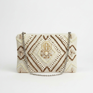 Pochette de Soirée Premium Faite Main Brodé et Perlé pour Femme, Style Bohème Vintage, pour Mariage et Fêtes, avec Fermeture Éclair, en Satin, Organisateur de Cosmétiques - Product Image 5