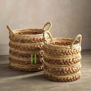 Lot de 2 paniers en jonc de mer rectangulaires Boho d'emballage OEM personnalisé écologique à bas quantité minimale de commande de fabricant vietnamien - Product Image 1