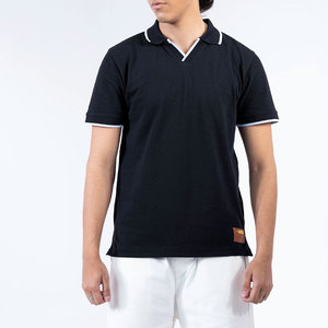 Chemise noire à manches courtes pour homme, coupe classique, décontractée, en coton piqué tricoté, respirante, à rayures, boutonnée, séchage rapide - Product Image 1