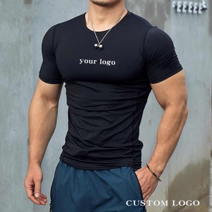 Men's White Short Sleeve O-Neck Regular Fit Knitted <b>Polyester</b> <b>T</b>-<b>Shirt</b> Anti-Wrinkle Striped Quick Dry Front Logo Sporty Style - Product Image 2