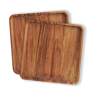 Assiettes en bois polies écologiques, design classique, forme ronde, compatibles lave-vaisselle et micro-ondes, faites à la main - Product Image 2