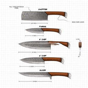 Ensemble de couteaux de chef professionnels en acier Damas, durables et tranchants, ensemble de couteaux de cuisine très vendus avec sac en cuir - Product Image 3