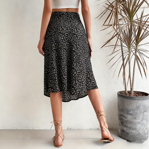 Jupe midi en polyester/coton à imprimé floral, fendue sur le côté, taille haute, coupe trapèze, pour femme, décontractée, été, plage - Product Image 4