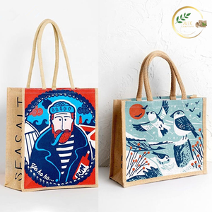 Sac de courses en jute naturel avec poignées confortables en sangle de coton pour les supermarchés - Product Image 2