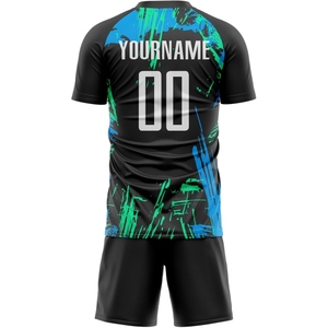 Ensemble de maillots de football personnalisés pour hommes - Respirant, antibactérien, manches courtes, kit uniforme de football, taille élastique, 100% polyester - Product Image 3