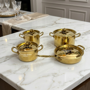 Handcrafted Hammered Gold <b>Cookware</b> <b>Set</b> Premium Casserole Pots and Frying Pan with Pumpkin Lids Professional Export Quality - Product Image 2