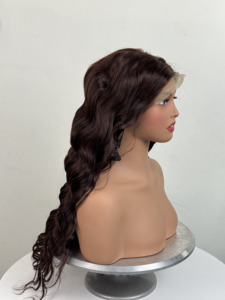 Perruque Lace Front Longue Ondulée Chocolat Brun en Cheveux Humains, 100% Cheveux Vierges Naturellement Ondulés avec Ligne de Cheveux Pré-épilée - Product Image 4