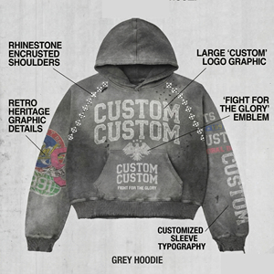 <b>Trendy</b> New Cotton Men's Boxy Rhinestone Hoodie Custom Graphic DTG Oversized Pullover Crop Heavyweight Streetwear Vintage <b>Hoodies</b> - Product Image 4