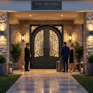 <b>Single</b> Entry Modern Luxury Wrought Iron Exterior Side Custom 3D Design Windproof Anti-theft Powder Coated 100% Hand Outdoor - Product Image 3