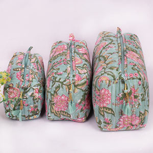 Ensemble de trousses de maquillage multifonctionnelles Handblock, écologiques, lavables, à motif floral, pour organiser les cosmétiques - Product Image 1