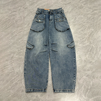 Pantalon de travail streetwear unisexe à jambe large, en jean rétro et tendance, avec boutons décoratifs, respirant et amincissant, idéal pour le printemps
