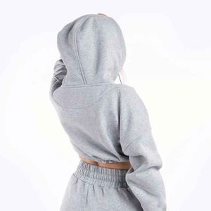 Conjunto Deportivo Corto de Punto Vintage para Mujer, Hecho a Medida, Sudadera con Cremallera Completa y Pantalones Jogger para Entrenamiento, Viajes y Ropa Urbana de Algodón - Product Image 5