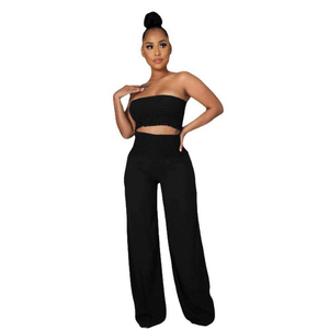 Ensemble décontracté printemps-été pour femme : haut court bustier blanc en tricot extensible et pantalon large taille haute à cheville - Product Image 6