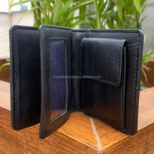 กระเป๋าสตางค์แบบพับสองทบทำจากหนังแท้สำหรับผู้ชายกระเป๋าสตางค์แบบเย็บด้วยมือลายดอกไม้ตะวันตกทำด้วยมือ - Product Image 4