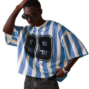 เสื้อฟุตบอลตาข่ายตัวใหญ่ลายทางแนวตั้ง สตรีทแวร์ หมายเลข 99 ลายกราฟิก ระบายอากาศได้ดี โพลีเอสเตอร์ แฟชั่นลำลองสไตล์คนเมือง รับผลิตแบบ OEM - Product Image 1