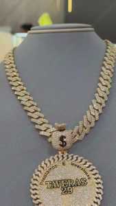 Hip Hop Iced Out Cuban <b>Chain</b> Necklace Custom Moissanite Latter <b>Name</b> Circle Pendant 925 Silver Gold Plated Pendant For Men's - Product Image 5