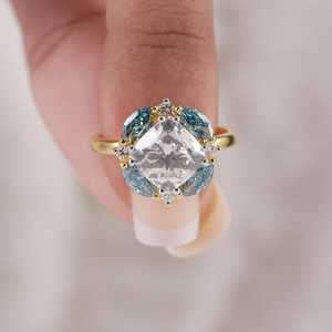 Bague Cocktail en Moissanite Taille Coussin 7MM Style Floral en Argent Sterling 925 Plaqué Rhodium – Cadeau Idéal pour Anniversaire - Product Image 6