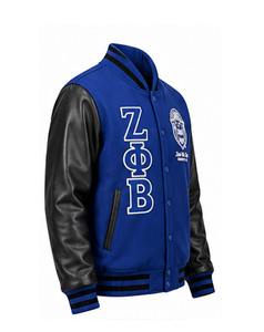 เสื้อแจ็คเก็ตวาร์ซิตี้น้ำหนักเบาเป็นมิตรกับสิ่งแวดล้อม Zeta Phi Beta สีน้ำเงิน แขนผ้าซาติน ปักโลโก้ด้านหน้า คอตั้ง สำหรับผู้หญิง - Product Image 4