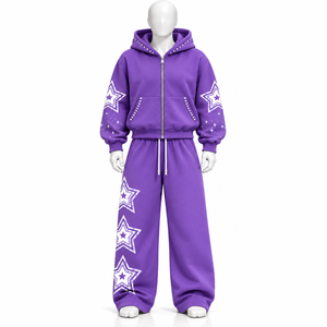 Ensemble survêtement décontracté AMSEC INDUSTRY avec logo personnalisé imprimé, strass, sweat-shirt et pantalon de survêtement surdimensionnés, 100% coton, en vente - Product Image 4