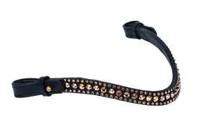 Fronture de luxe en cuir avec cristaux incurvés et strass or rose pour étrier anglais – Équipement équestre - Product Image 3