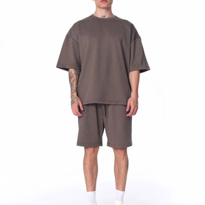 Conjunto de Camiseta y Pantalones Cortos de Algodón para Hombre, Talla Grande, Color Gris, Estilo Casual de Verano, Tejido de Punto - Product Image 1